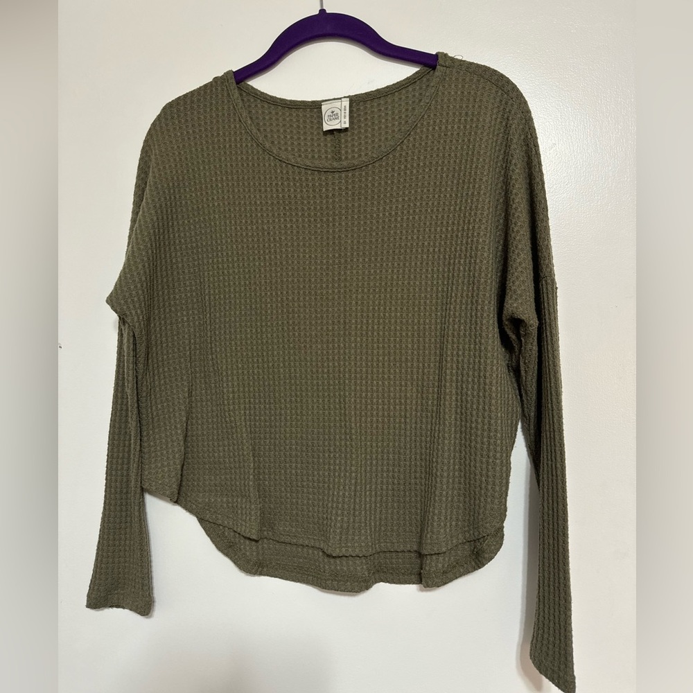 Paper Crane Olive Long Sleeve Waffle Knit Top